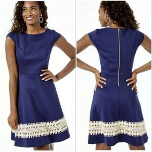 Lilly Pulitzer Fit & Flare Klara Dress Women's 10 Blue Exposed Zip Party Stretch